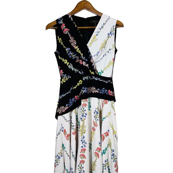 BCBGMaxaria Faux Wrap Floral Dress Asymmetrical Offset Waist Sleeveless - 2 - Picture 3 of 5